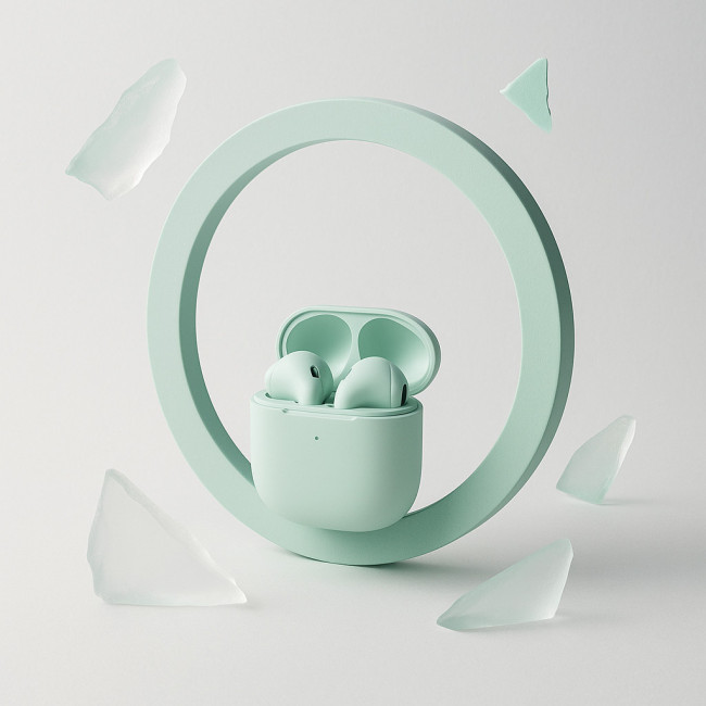 abstract circular composition in pastel mint and white for product brief