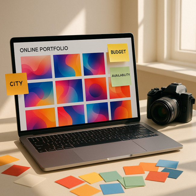 workspace displaying online abstract photography portfolio