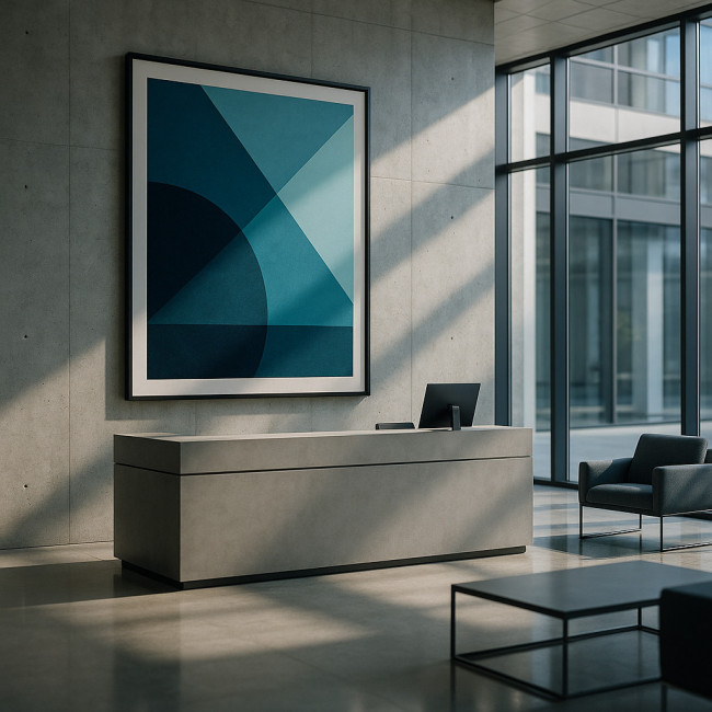 abstract photograph in modern office lobby