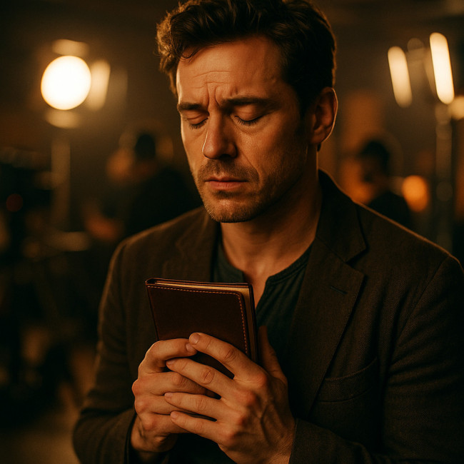 Actor using character journal on set