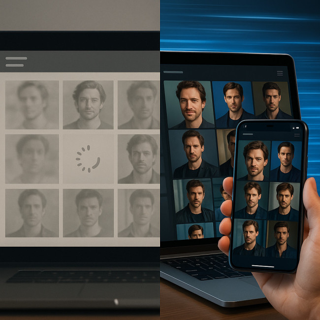 before and after comparison of an actor portfolio loading speed