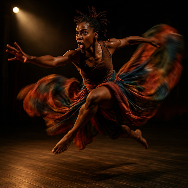 African dancer mid-leap conveying storytelling