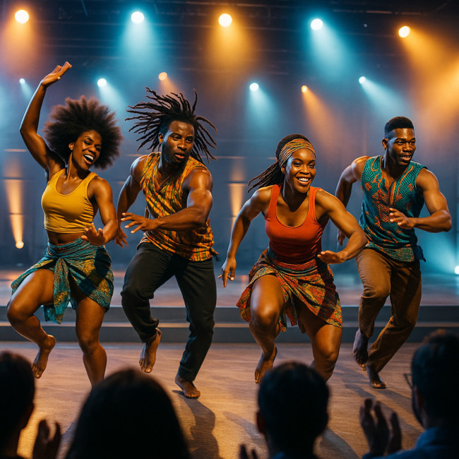 African dancers performing afro-fusion on stage