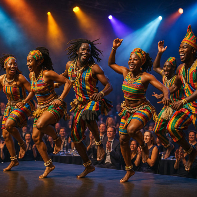 West African dancers performing at a corporate gala