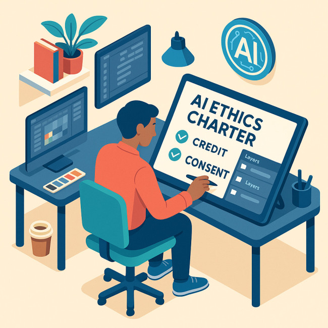 Graphic designer drafting AI ethics charter