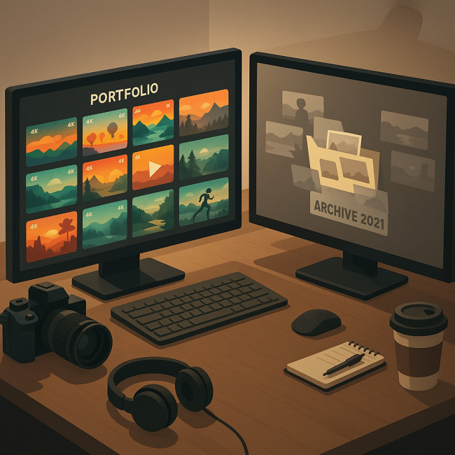 Videographer archiving old footage from portfolio