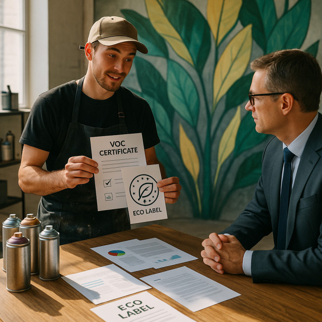 muralist showing eco certificates