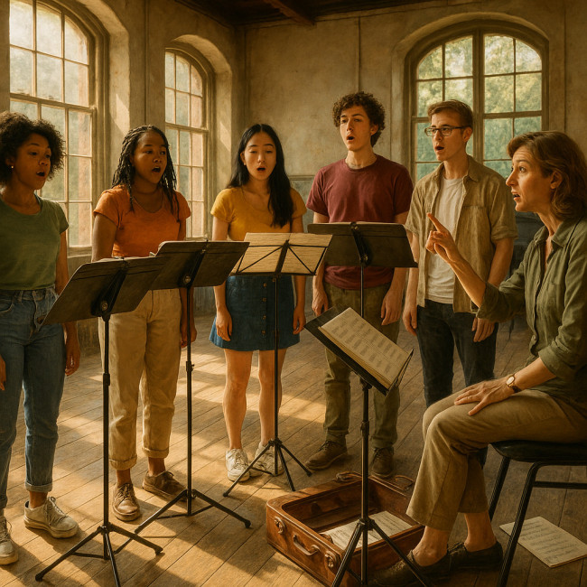 Singers rehearsing during a funded residency