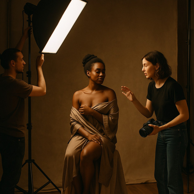 Artistic nude shoot in respectful studio setting