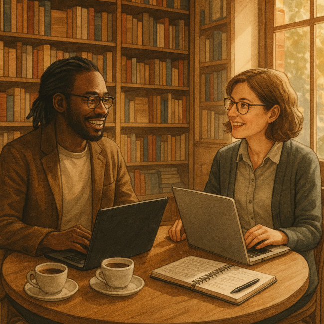 Author negotiating event details with bookstore manager