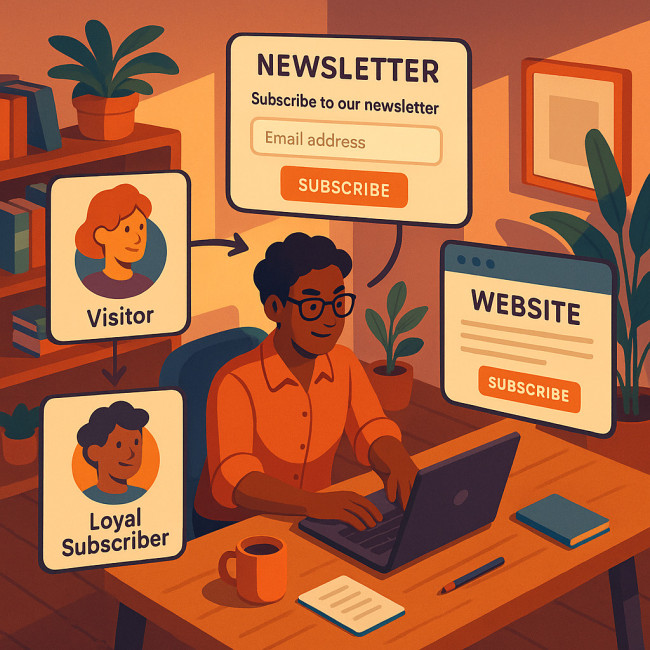 Illustration of an author refining newsletter signup forms