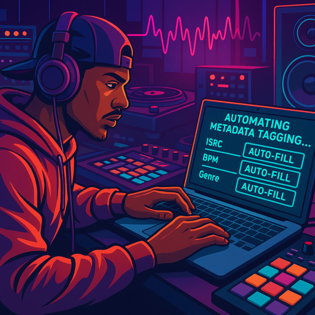 Hip-hop producer automating music metadata in studio