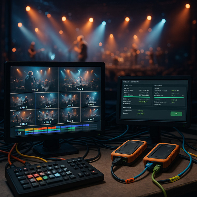 Redundant backup gear on a live event production desk