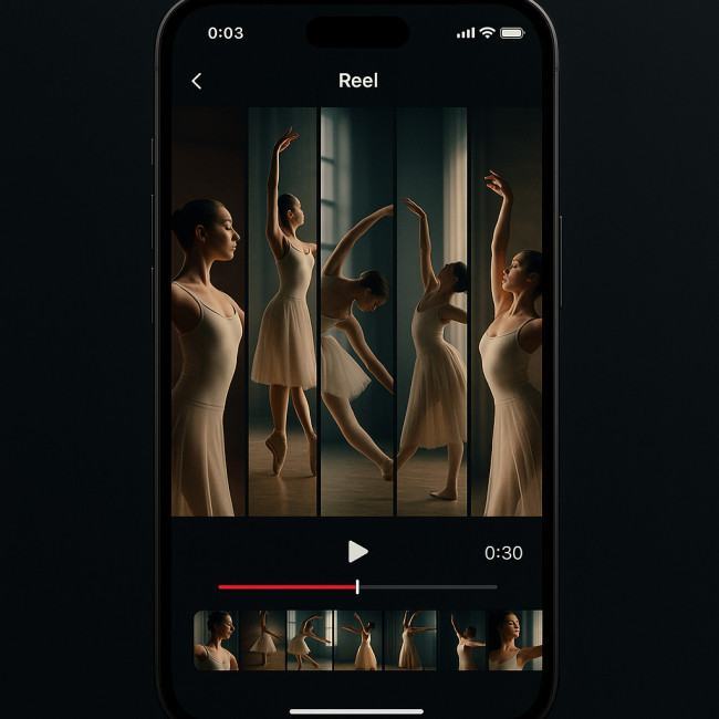 Smartphone displaying ballet highlight reel