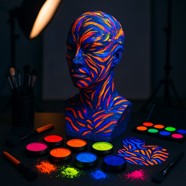 body-painting artist applying vibrant pigments on model