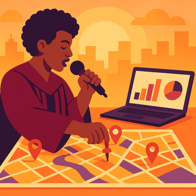 Illustration of gospel singer analysing booking landscape