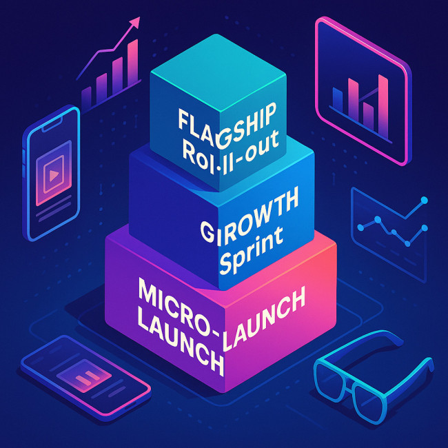 Isometric illustration of three digital campaign budget tiers