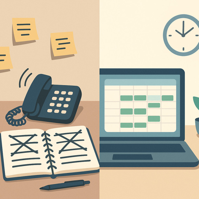 Illustration showing calendar chaos versus synced calendar clarity