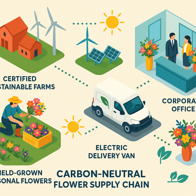 Infographic showing a carbon-neutral flower supply chain