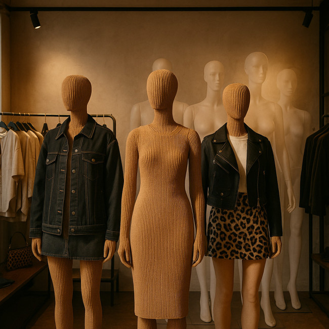 Cardboard honeycomb mannequins in sustainable fashion store