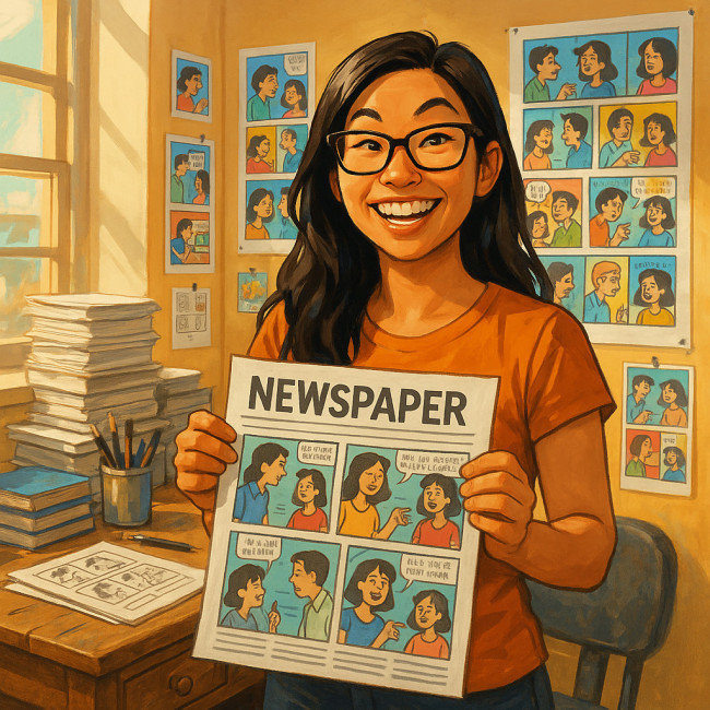 Cartoonist celebrating nationwide newspaper syndication