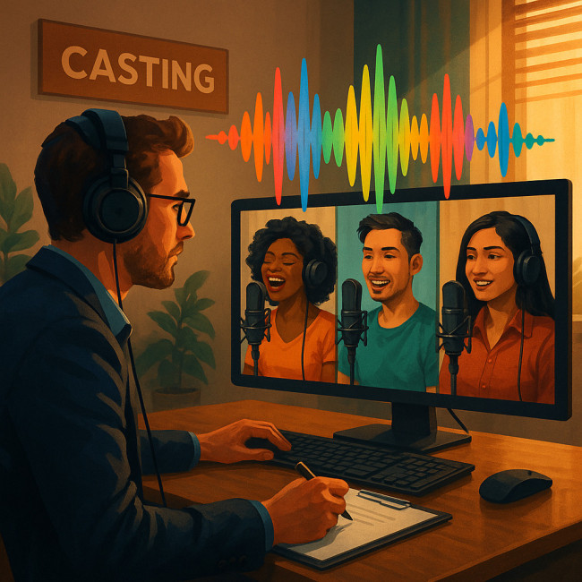 Casting director assessing vocal range through soundwaves