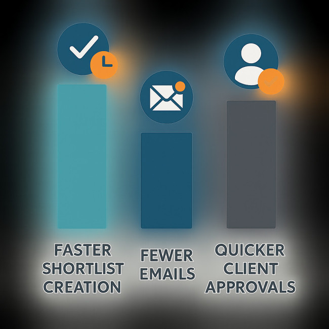 Infographic of time and email savings metrics