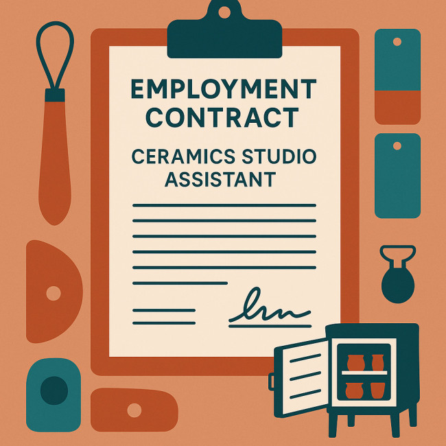 illustration of ceramics studio assistant contract with pottery tools