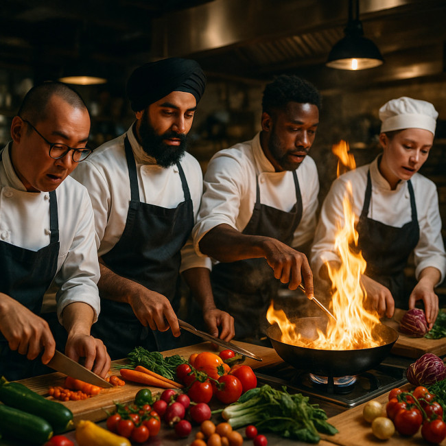 chefs collaborating in a residency kitchen