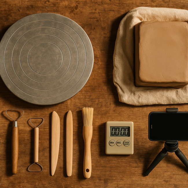 Compact clay workstation ready for quick drills