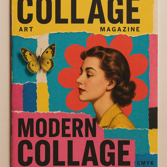 Vibrant conceptual collage magazine cover mockup