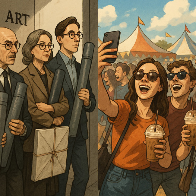 Collectors versus casual visitors at an art fair