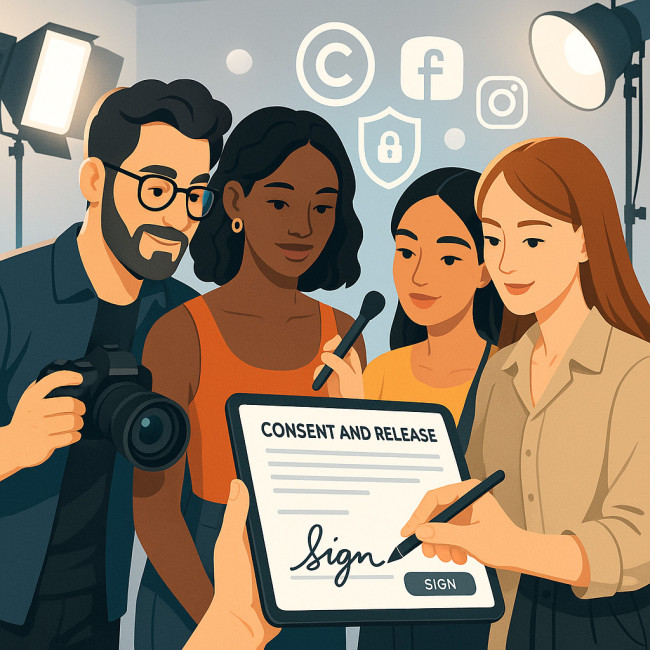Creative team signing digital consent forms