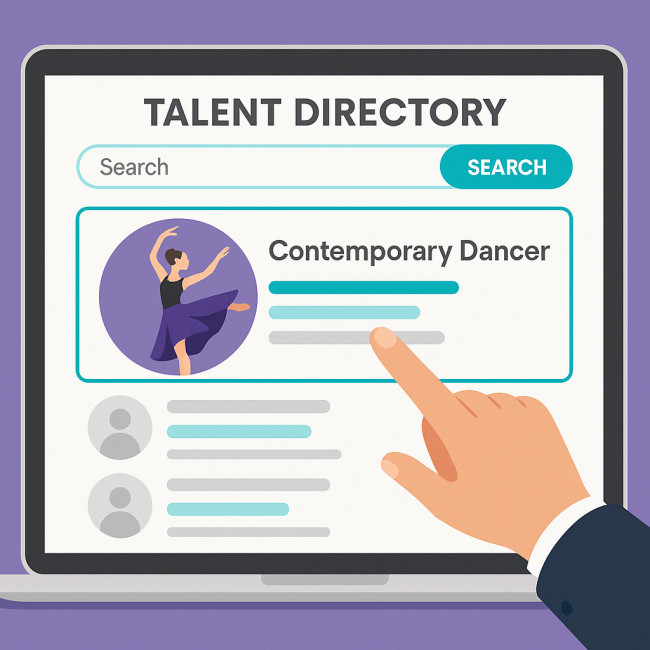 Highlighted contemporary dancer profile atop search results