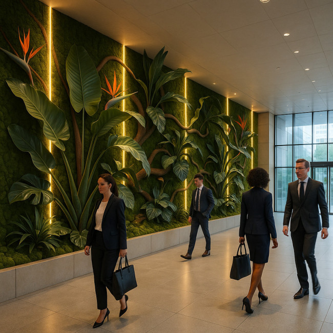 Permanent floral installation in a corporate lobby