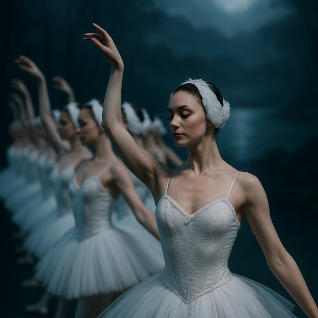 Corps de ballet scene from Swan Lake Act II