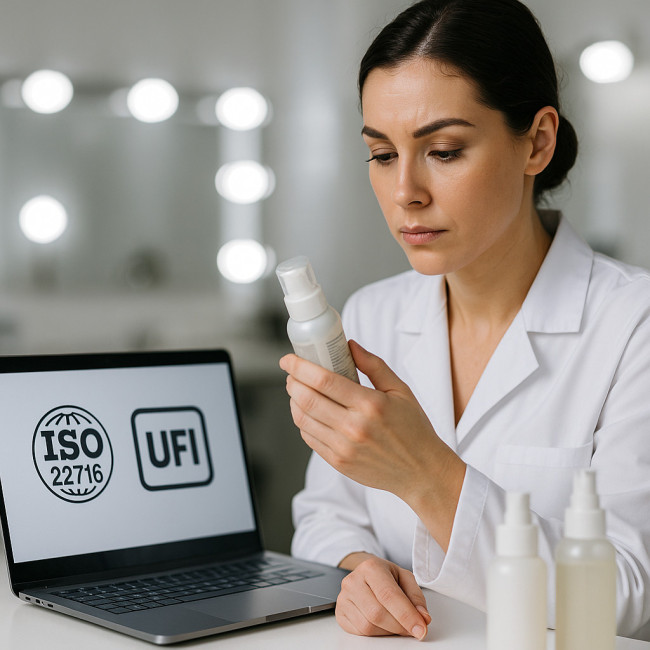 makeup artist checking cosmetic safety certifications