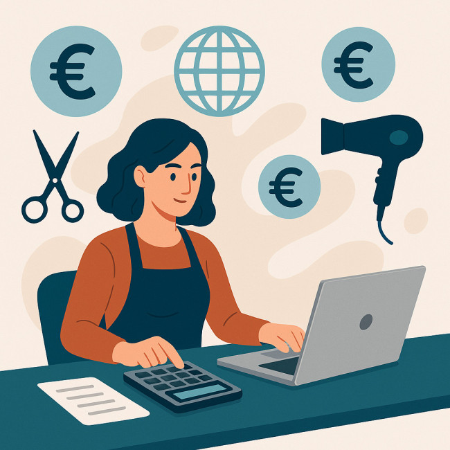 Stylist calculating mobility markup with euro symbols