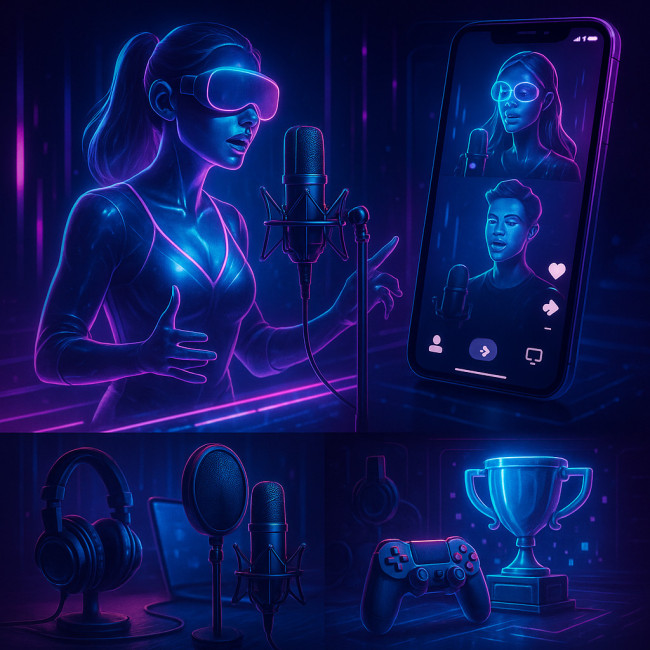 Visual collage of cross-media collaboration options for a modern singer