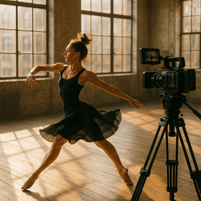 dancer filming practice in studio
