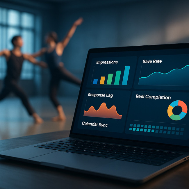 illustration of a dashboard visualising dancer engagement metrics