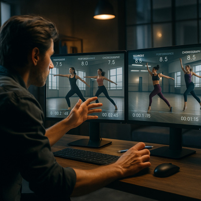 choreographer reviewing dance reels