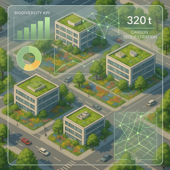 City landscape with augmented reality biodiversity dashboard