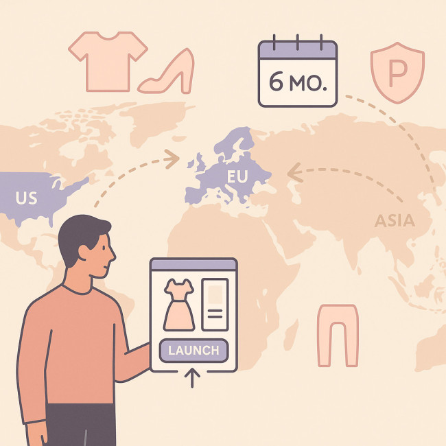 infographic world map showing staged product launch timeline