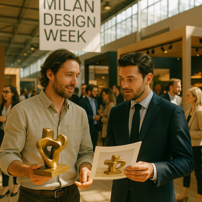 Sculptor pitching to curator at design week