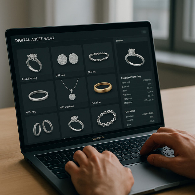 visual concept of an organized 3D jewellery digital asset vault