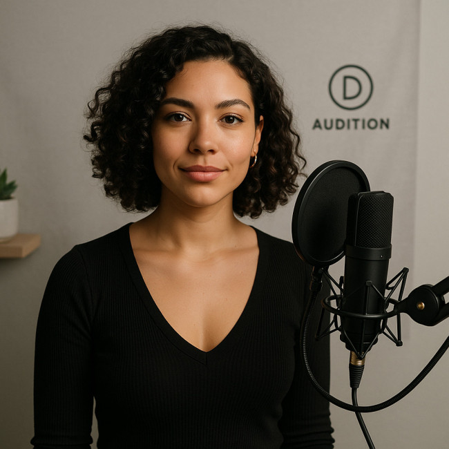 singer recording digital audition at home studio