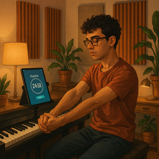 pianist stretching during digital practice
