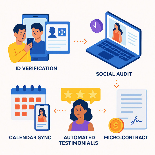 five-step digital vetting workflow illustration