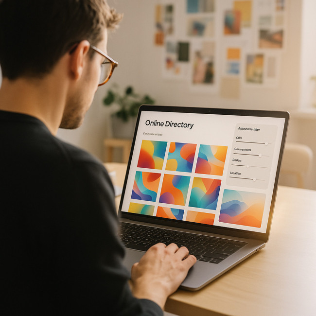 Laptop interface with directory filters for abstract photographers